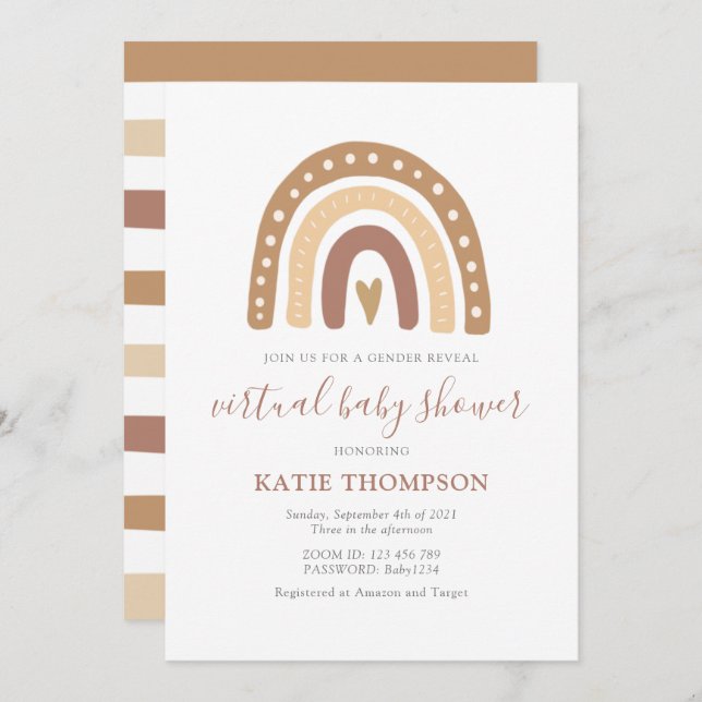 Pastel Brown Rainbow Gender Reveal Baby Shower Einladung (Vorne/Hinten)