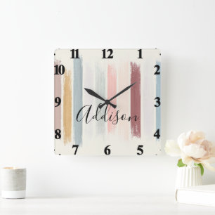 Pastel brush strokes personalized  quadratische wanduhr