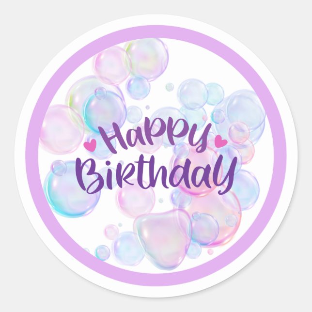 Pastel Bubble “Happy Birthday” Sticker (Vorderseite)
