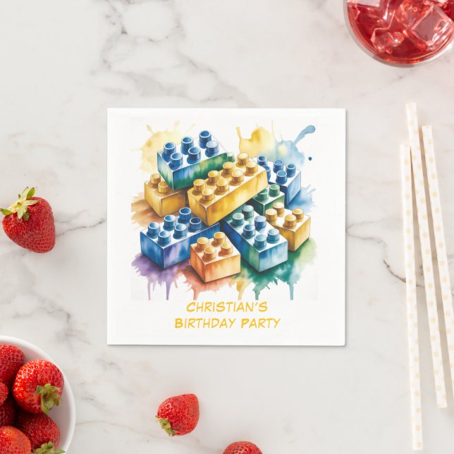 Pastel Building Block Splash Boy Birthday Party Serviette (Beispiel)