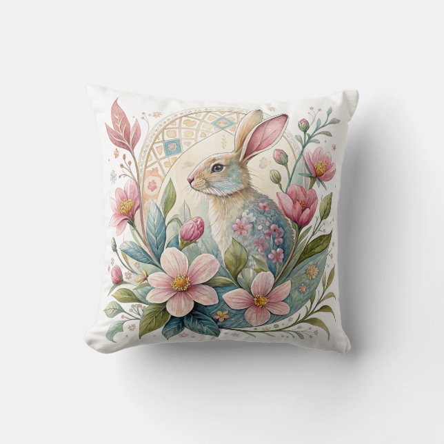 Pastel Bunny mit Blume Kissen (Vorderseite)