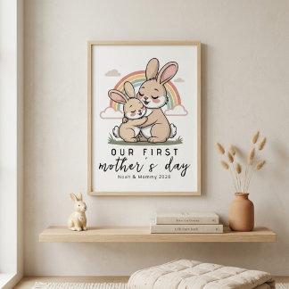 Pastel Bunny Mom Baby First Mothers Day Calm Love Poster
