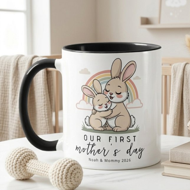 Pastel Bunny Mom Baby First Mothers Day Love Art Tasse (Von Creator hochgeladen)