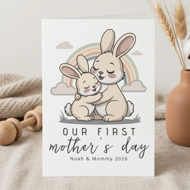 Pastel Bunny Mom Baby First Mothers Day Soft Love Karte (Von Creator hochgeladen)