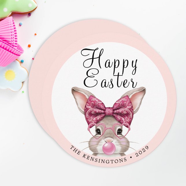 Pastel Bunny Oaster mit Familiennamensmuster Feiertagskarte (Personalized Easter Rabbit Greeting Cards)
