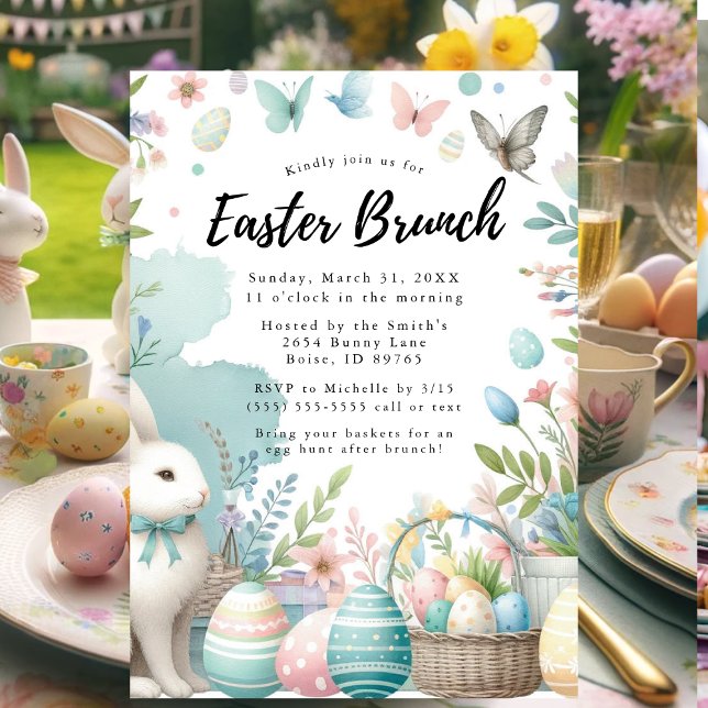 Pastel Bunny Osterbrunch und Eierjagd Einladung (Easter Brunch and Egg Hunt Invitation)