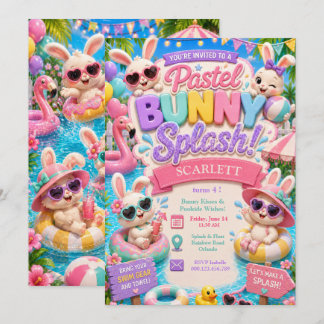 Pastel Bunny Splash Geburtstag - Poolparty Einladung