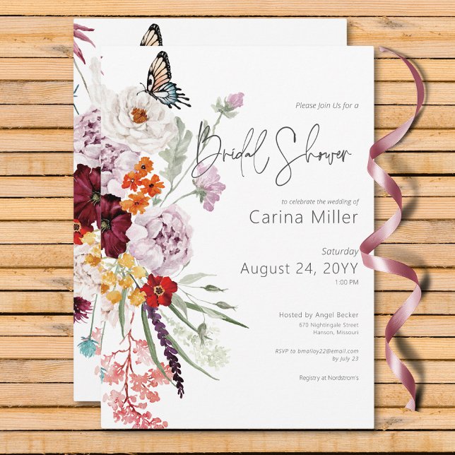 Pastel & Burgundy Blooms Brautparty Einladung (Pastel & Burgundy Blooms Floral Bridal Shower Invitation)