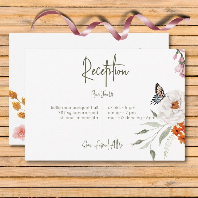 Pastel & Burgundy Blooms Moderner Empfang Begleitkarte (Pastel & Burgundy Blooms Modern Floral Reception Enclosure Card)
