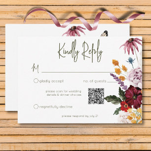 Pastel & Burgundy Blooms Moderner QR-Code RSVP Karte