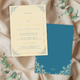 Pastel Butter Yellow Dusty Blue Minimal Wedding Folieneinladung