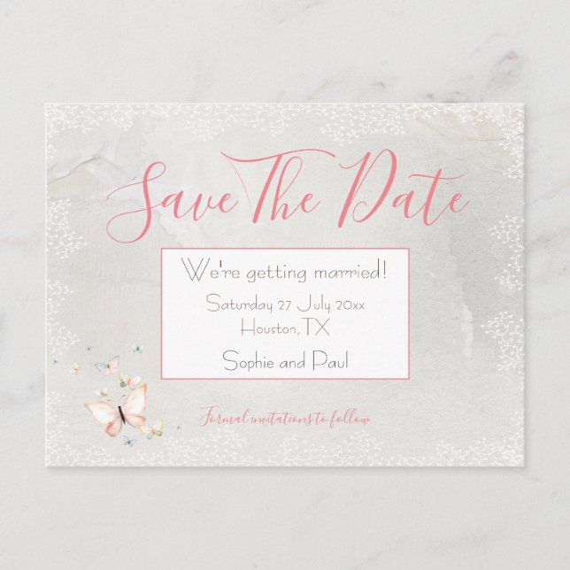 Pastel Butterfells Grenze/Save the Date Postkarten (Vorderseite)