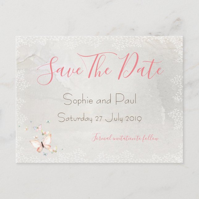 Pastel Butterfets Design Save the Date Postkarten (Vorderseite)