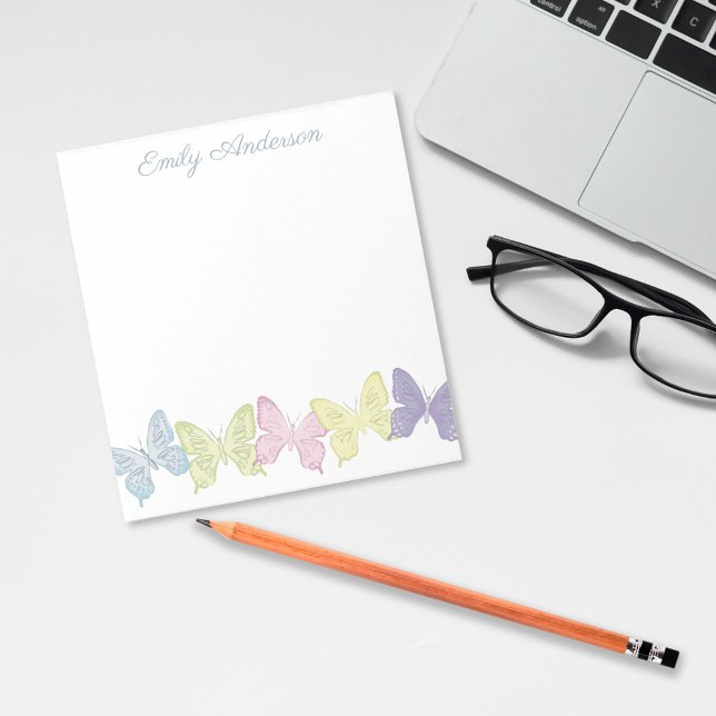 Pastel Butterflies 5.5" x 6" Notepad - 40 Seiten Notizblock (Pastel butterflies custom notepad.)