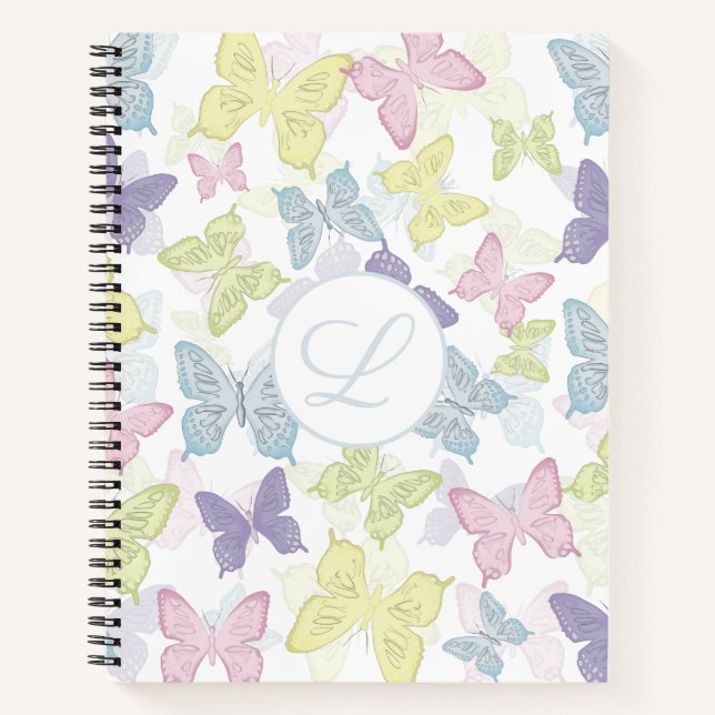 Pastel Butterflies 8.5" x 11" Spiral Notebook Notizbuch (Vorderseite)
