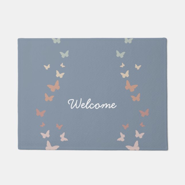Pastel Butterflies Blauer Empfang Fußmatte (Vorderseite)