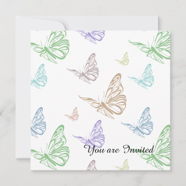 Pastel Butterflies Geburtstag Einladung (Vorderseite)
