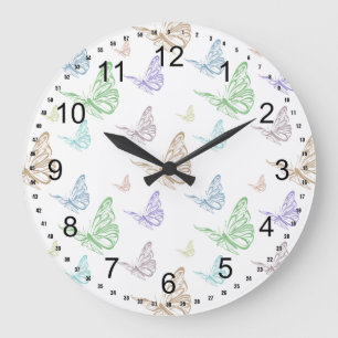 Pastel Butterflies Große Wanduhr