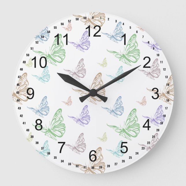 Pastel Butterflies Große Wanduhr (Vorderseite)