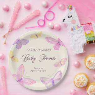 Pastel Butterflies Pink Lila Baby Dusche Pappteller