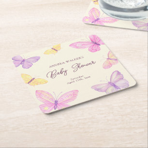 Pastel Butterflies Pink Lila Baby Dusche Rechteckiger Pappuntersetzer