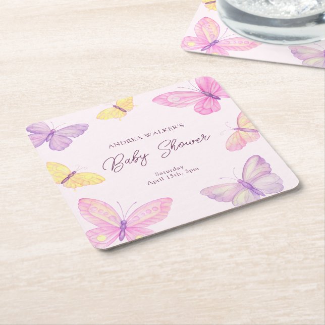 Pastel Butterflies Pink Lila Baby Dusche Rechteckiger Pappuntersetzer (angewinkelt)