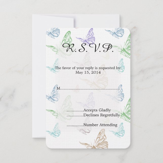 Pastel Butterflies Wedding RSVP (Vorderseite)