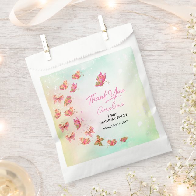 Pastel Butterfly Baby Girl Birthday Favor Bags Geschenktütchen (Ausgeschnitten)