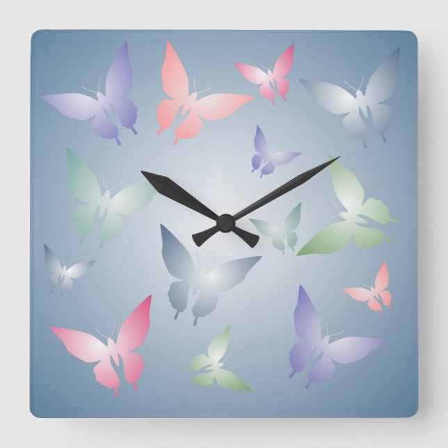 Pastel Butterfly Wall Clock Quadratische Wanduhr (Vorderseite)