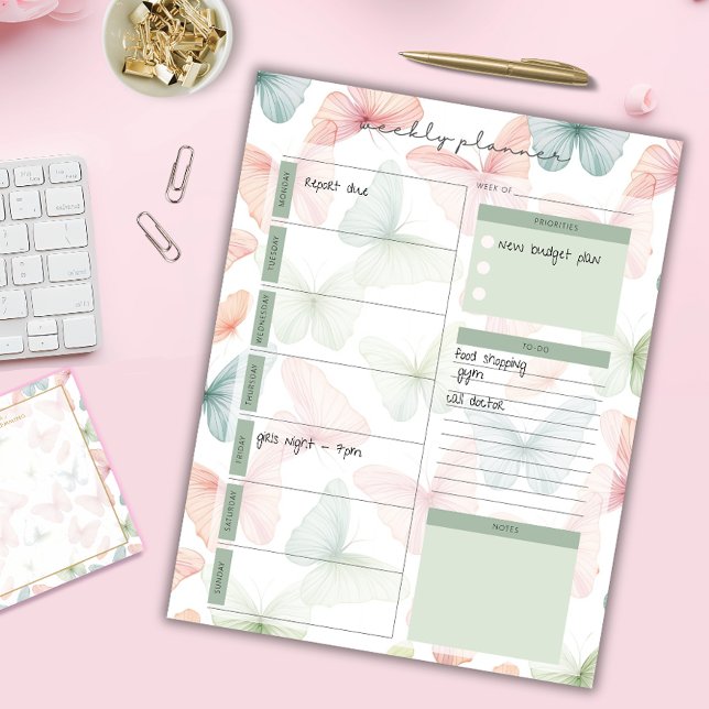 Pastel Butterfly Weekekly Planner Notepad Notizblock (Von Creator hochgeladen)