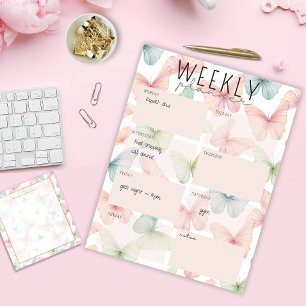 Pastel Butterfly Weekekly Planner Notepad Notizblock