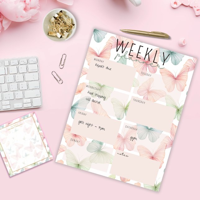 Pastel Butterfly Weekekly Planner Notepad Notizblock (Von Creator hochgeladen)