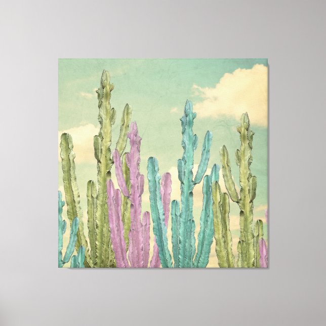 Pastel Cactus against clouded sky Collage Leinwanddruck (Vorderseite)