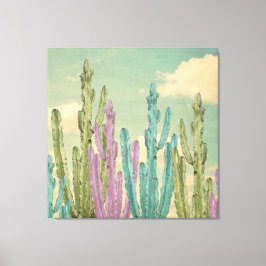 Pastel Cactus against clouded sky Collage Leinwanddruck