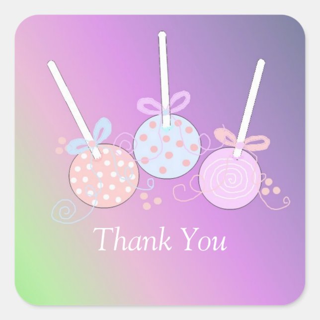Pastel Cake Pop Vielen Dank Quadratischer Aufkleber (Vorderseite)