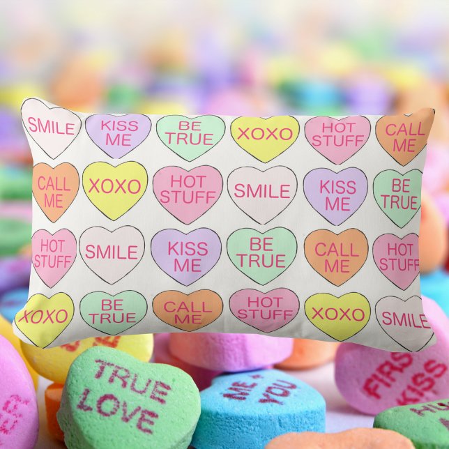 Pastel Candy Hearts Liebe Valentinstag Dekoration Lendenkissen (Candy conversation hearts pillow)