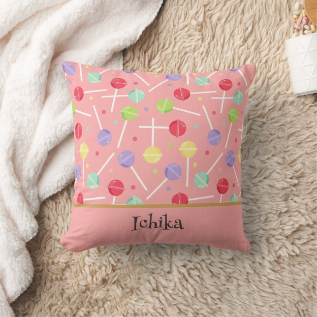 Pastel Candy Lollipop Patterned Pink Kissen (Decke)