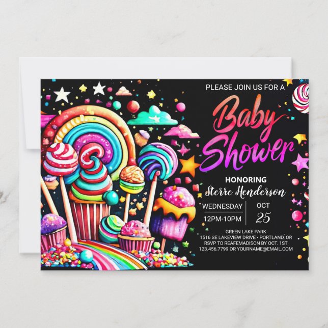 Pastel Candyland Baby Shower Einladung (Vorderseite)