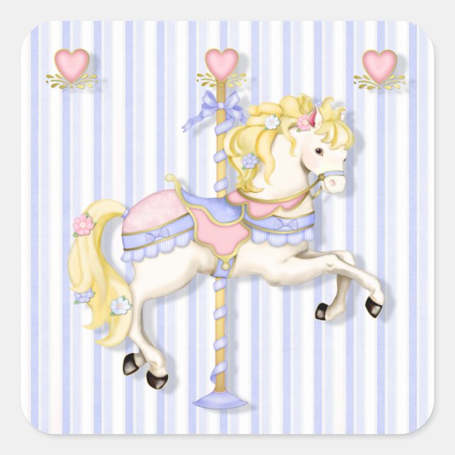 Pastel Carousel Pony Quadratischer Aufkleber (Vorderseite)