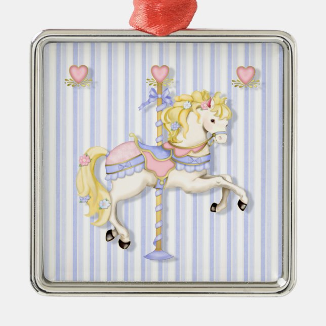 Pastel Carousel Pony Silbernes Ornament (Vorne)