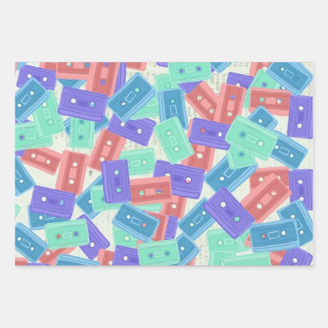 Pastel Cassette Tapes - ästhetische Musik der 90er Geschenkpapier Set (Vorderseite)