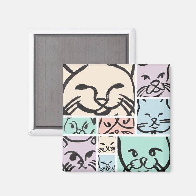 Pastel Cat Faces Magnet (Vorderseite/Rückseite)