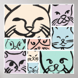 Pastel Cat Faces Poster