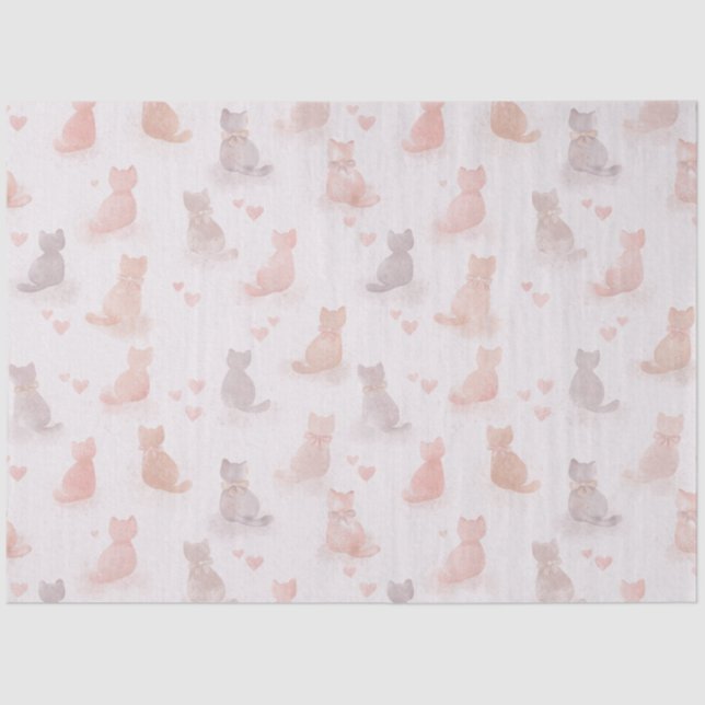 Pastel Cats and Hearts Tissue Paper Seidenpapier (Vorderseite)