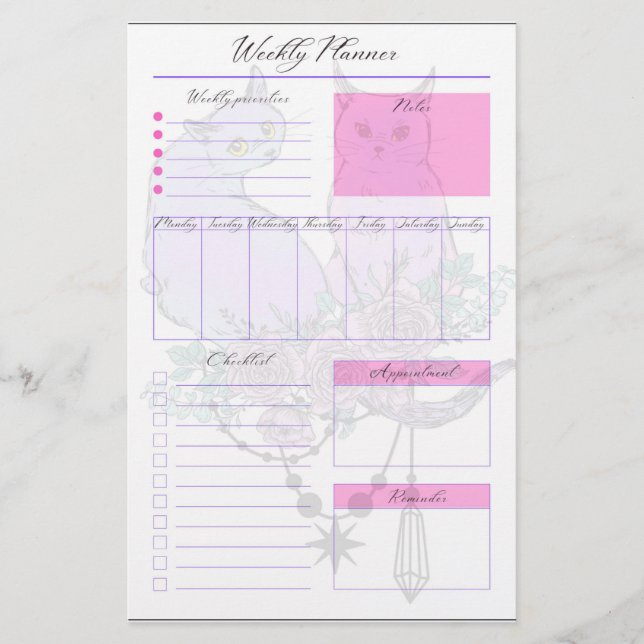 Pastel Cats Weekekly Planner Sheets Briefpapier (Vorderseite)