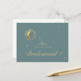 Pastel Celestial Crescent Moon Bridesmaid Postkarte