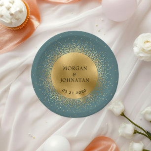 Pastel Celestial Gold Moon Paper Plate Pappteller