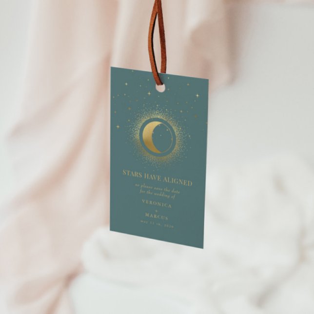 Pastel Celestial Gold Moon Save the Date Foto Geschenkanhänger (Von Creator hochgeladen)