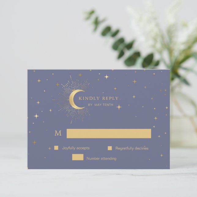 Pastel Celestial Gold Moon UAWG Response Card RSVP Karte (Stehend Vorderseite)