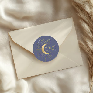 Pastel Celestial Gold Moon Wedding Classic Round Runder Aufkleber
